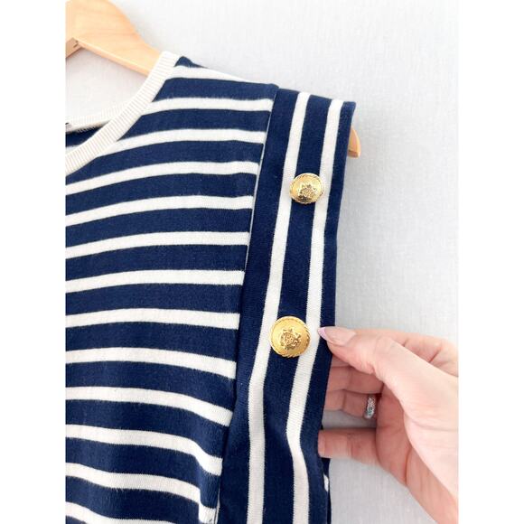 ZARA Navy Striped Knit Cap Sleeve Top Medium Nautical Sailor Sleeveless Blouse - Picture 2 of 5